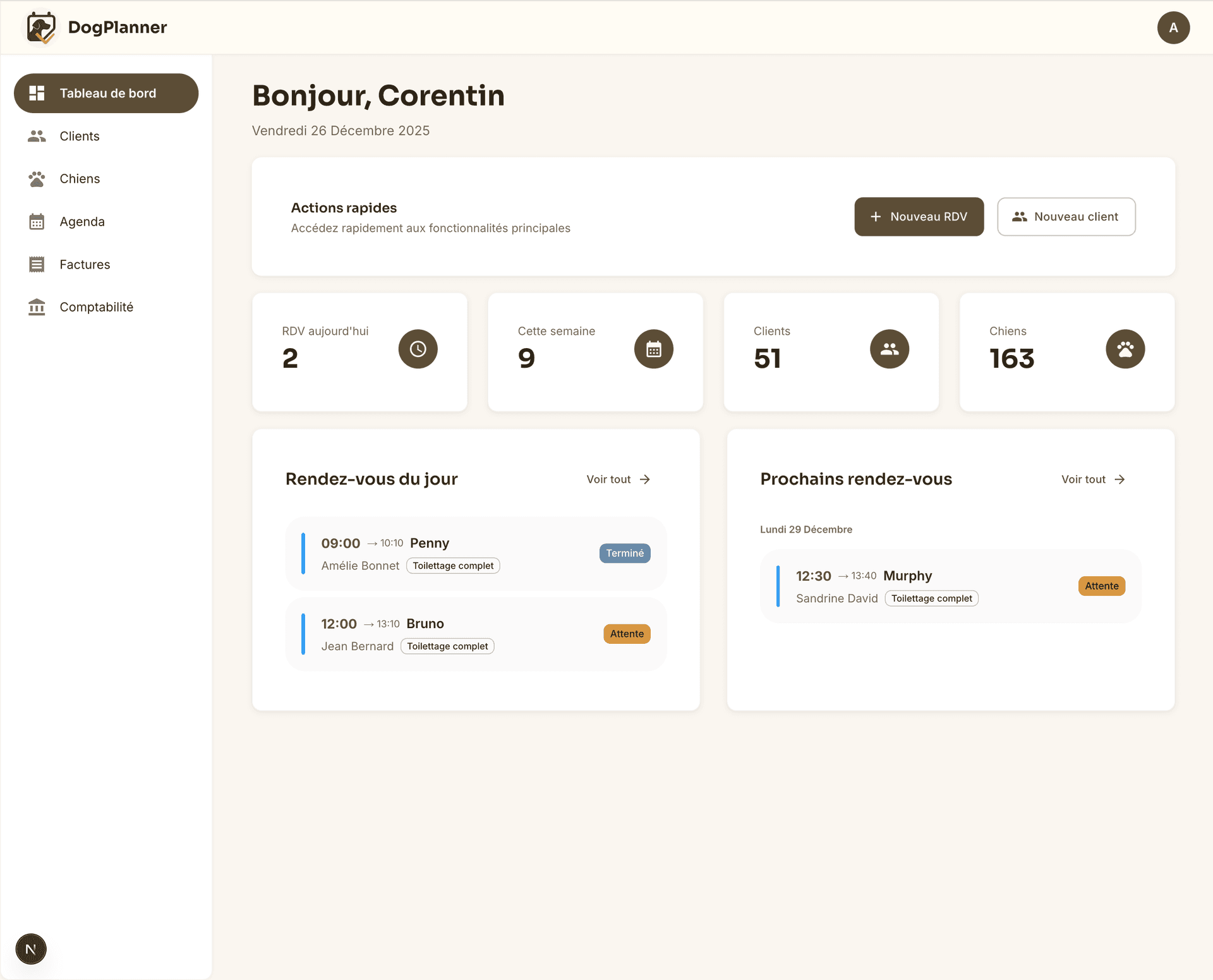 Aperçu de l'application DogPlanner